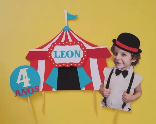 Topo de Bolo Circo Tenda com Foto