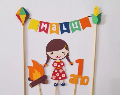 Topo de Bolo Festa Junina Menina Personalizado