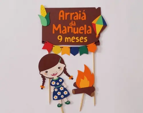 Topo de Bolo Festa Junina Arraiá Menina