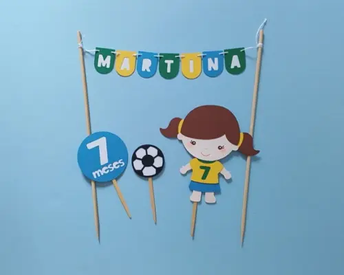 Topo de Bolo Futebol Bebê Menina