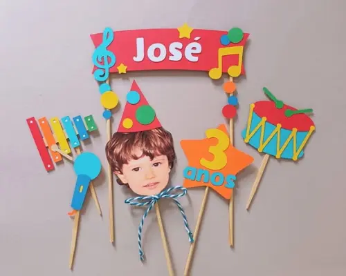 Topo de Bolo Instrumentos Musicais com Foto de Rostinho