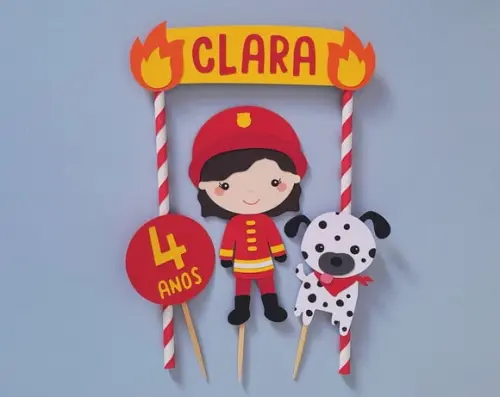 Topo de Bolo Menina Bombeira