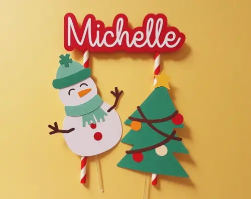 Topo de Bolo Natal Boneco de Neve e Árvore