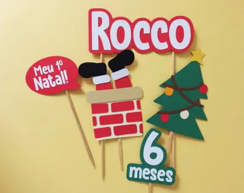 Topo de Bolo Natal Papai Noel na Chaminé 1º Natal