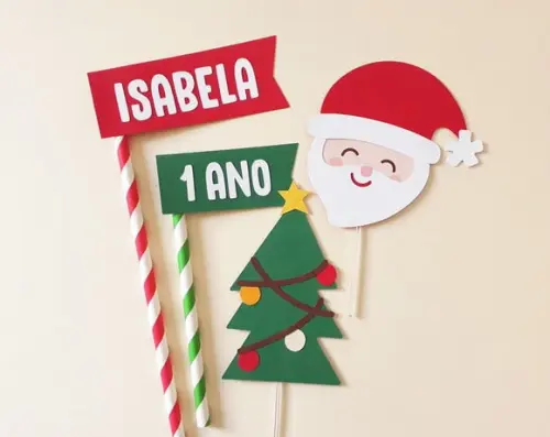 Topo de Bolo Natal Papai Noel e Árvore