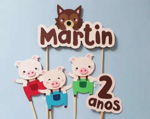 Topo de Bolo os 3 Porquinhos e o Lobo Mau