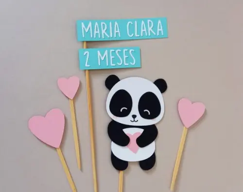 Topo de Bolo Panda Corações