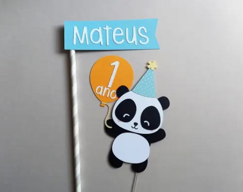 Topo de Bolo Panda com Balão