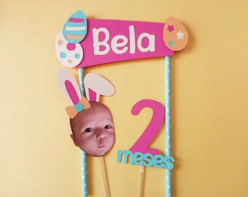 Topo de Bolo Páscoa Coelhinho com Foto de Rostinho Menina