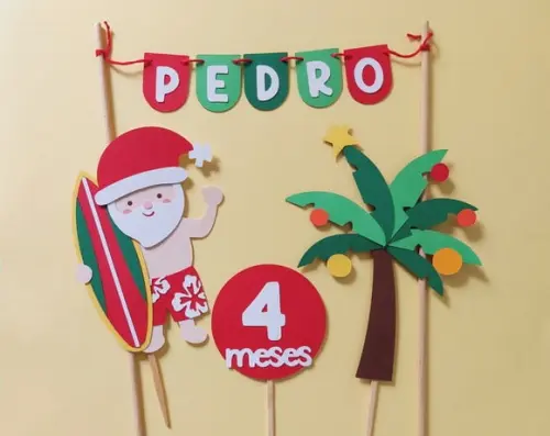 Topo de Bolo Papai Noel Surfista