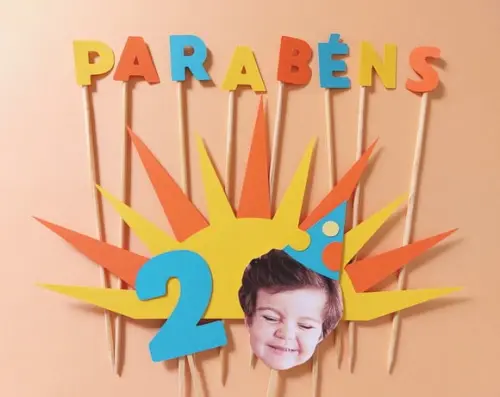 Topo de Bolo Parabéns com Foto de Rostinho e Sol