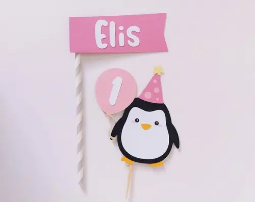 Topo de Bolo Pinguim Menina