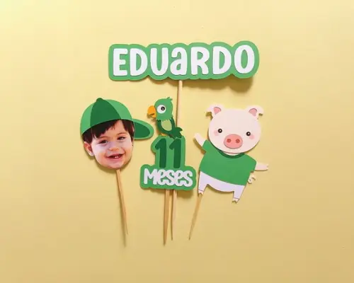Topo de Bolo Porco com Foto de Rostinho