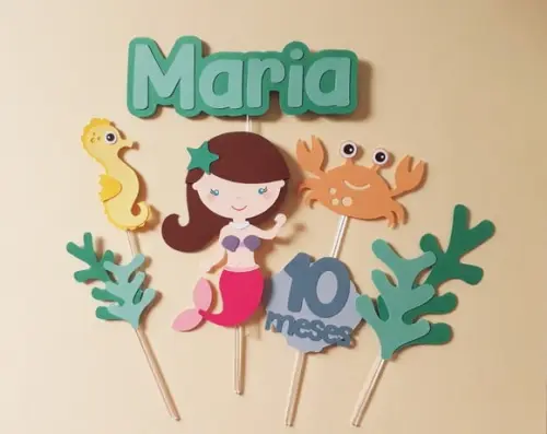 Topo de Bolo Sereia e Fundo do Mar