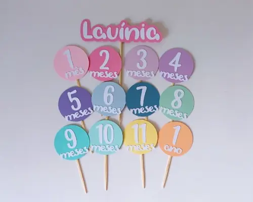 Kit 12 Toppers Mesversário com Nome