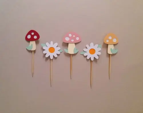 Mini Toppers Cogumelos e Flores em Camadas