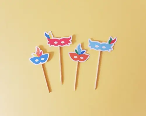 Mini Toppers Folia Máscaras de Carnaval com Plumas