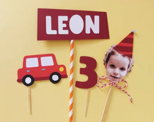 Kit Topo de Bolo Carrinho com Foto de Rostinho