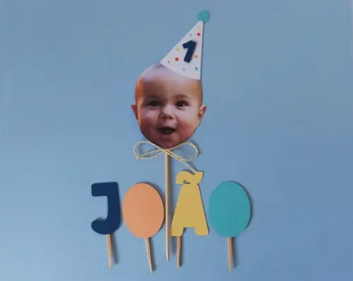 Kit Topo de Bolo com Foto de Rostinho e Nome