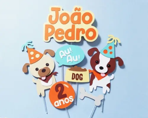 Kit Topo de Bolo com 2 Cachorrinhos