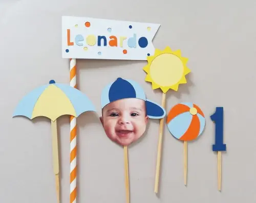 Kit Topo de Bolo com Foto de Rostinho Verão Praia
