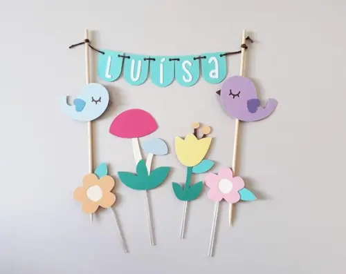 Kit Topo de Bolo Jardim Passarinhos
