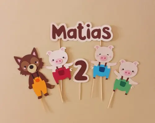 Kit Topo de Bolo os 3 Porquinhos e o Lobo Mau