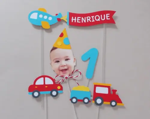 Kit Topo de Bolo Meios de Transporte com Foto de Rostinho