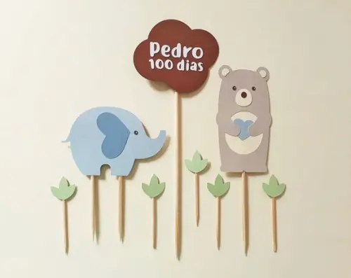 Topo de Bolo Elefantinho e Ursinho