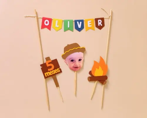 Topo de Bolo Varal Festa Junina Menino com Foto de Rostinho