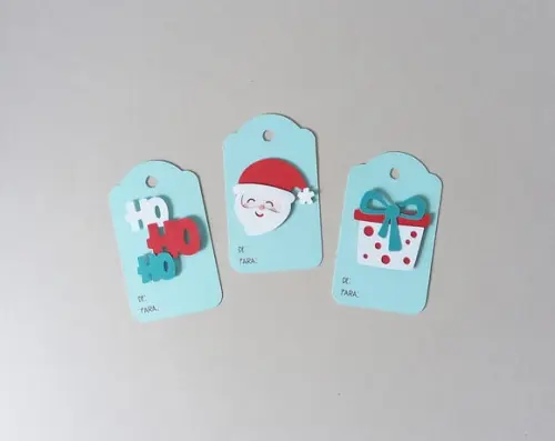 Tag De/para Tema Natal em Camadas de Papel Colorido