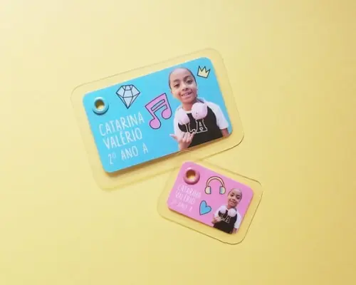 Kit Tags Plastificadas com Foto para Mochila e Lancheira