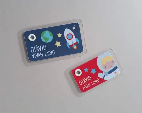 Kit Tags Plastificadas Lancheira e Mochila Astronauta