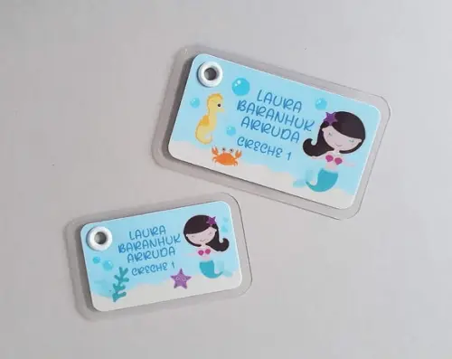 Kit Tags Plastificadas Mochila e Lancheira Sereia