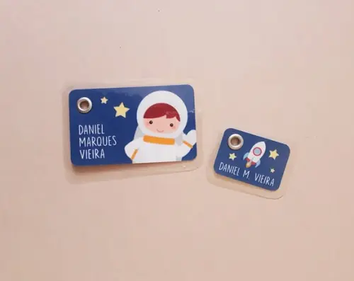 Kit Tags Plastificadas Mochila e Lancheira Astronauta