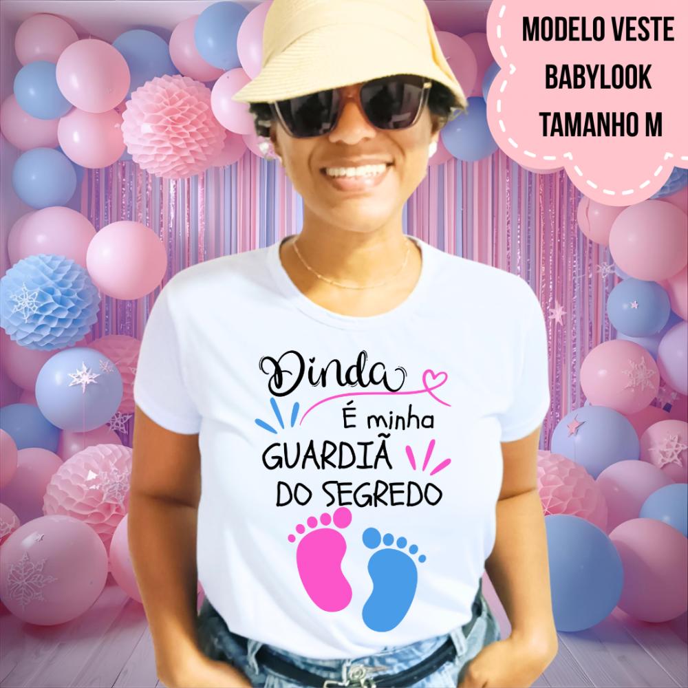 Camiseta Dinda Guardiã Do Segredo Pezinhos Chá Revelação