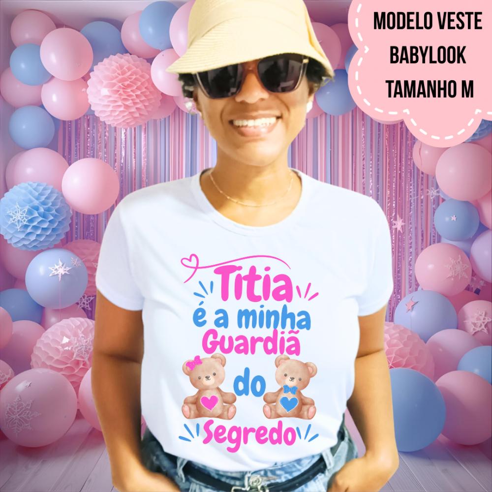 Camiseta Titia Guardiã Do Segredo Ursinhos Rosa E Azul Coração