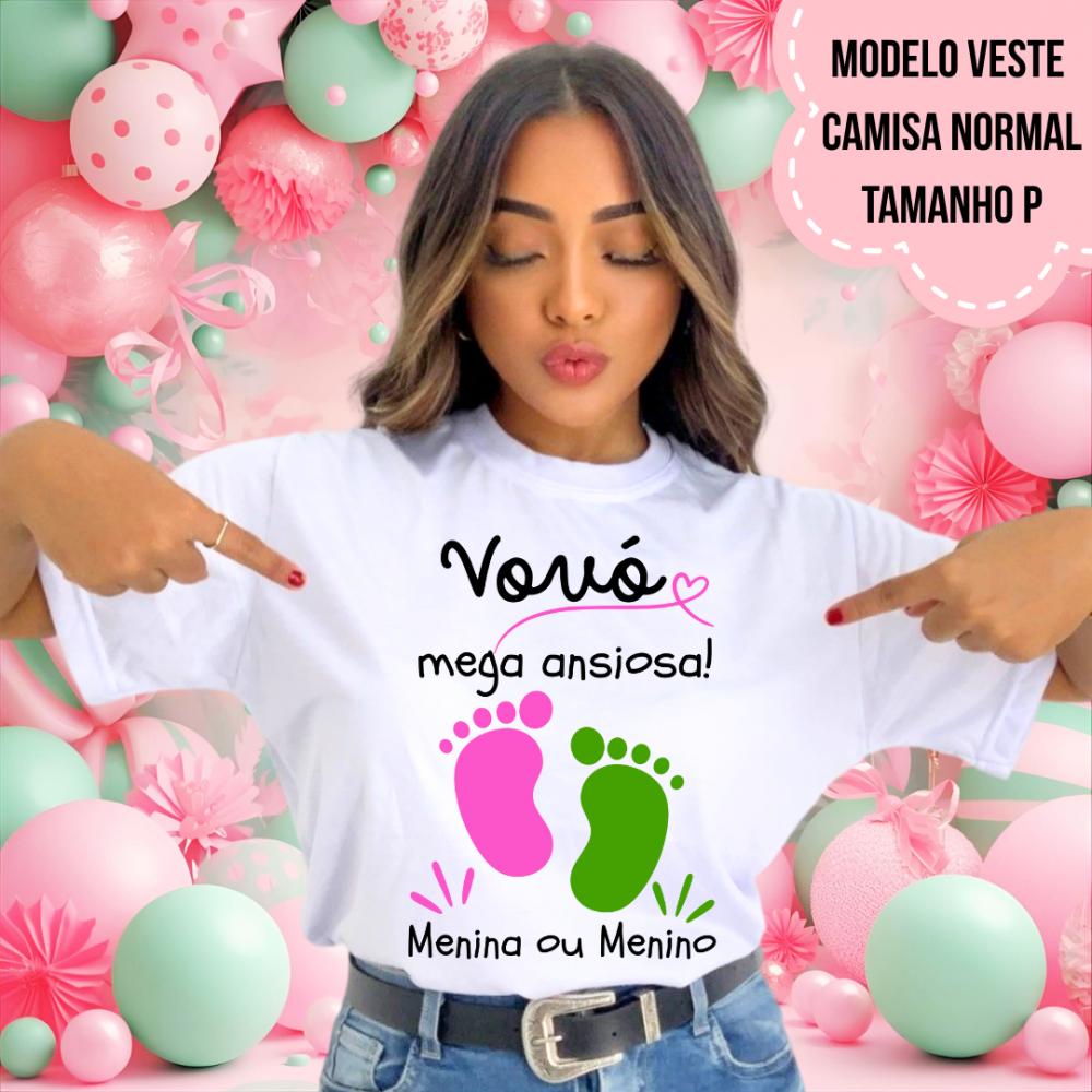 Camiseta Vovó Mega Ansiosa Pezinhos Chá Revelação