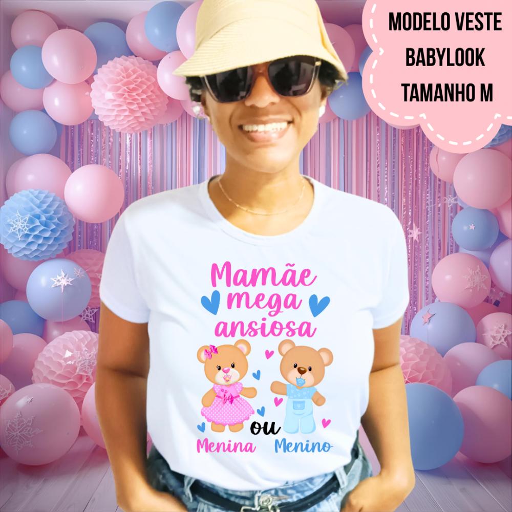 Camiseta Mamãe Mega Ansiosa Ursinhos Rosa E Azul