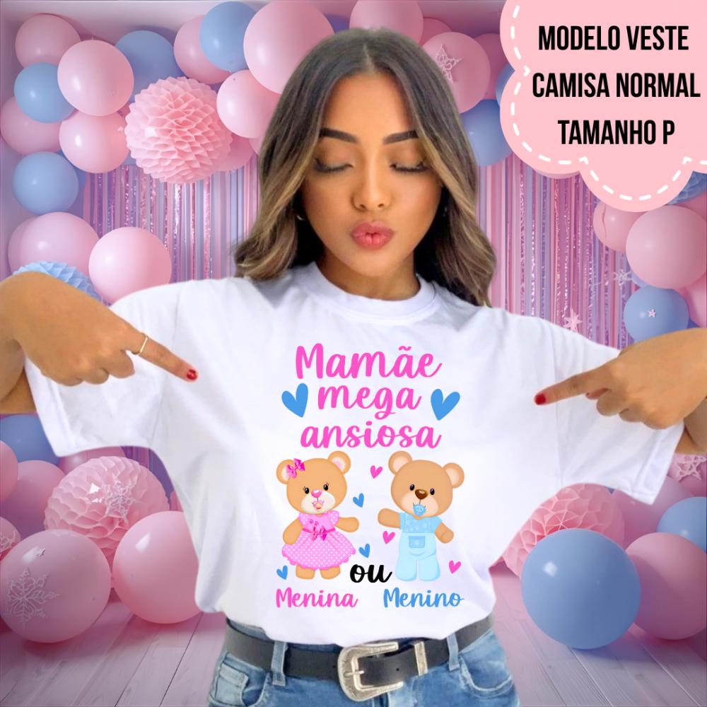 Camiseta Mamãe Mega Ansiosa Ursinhos Rosa E Azul