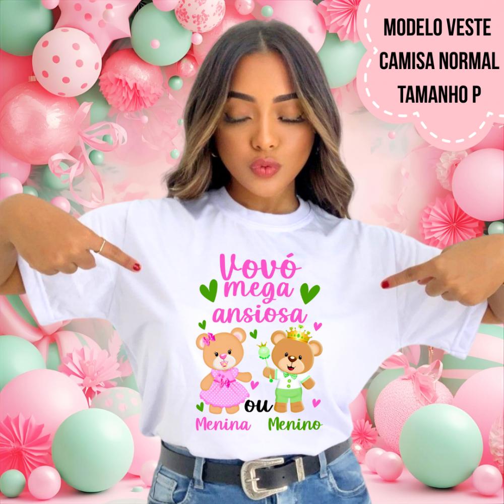 Camiseta Vovó Mega Ansiosa Ursinhos Rosa E Verde