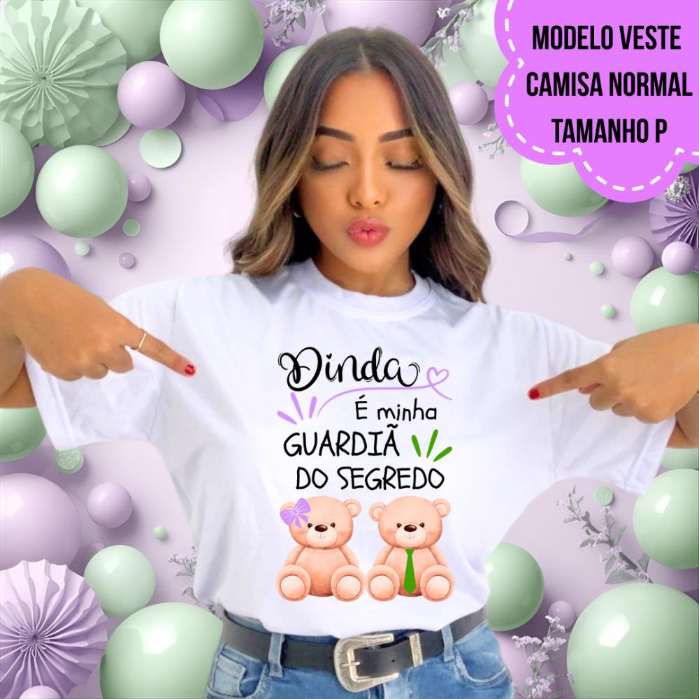Camiseta Dinda Guardiã Do Segredo Ursinha Lacinho Lilás E Ursin