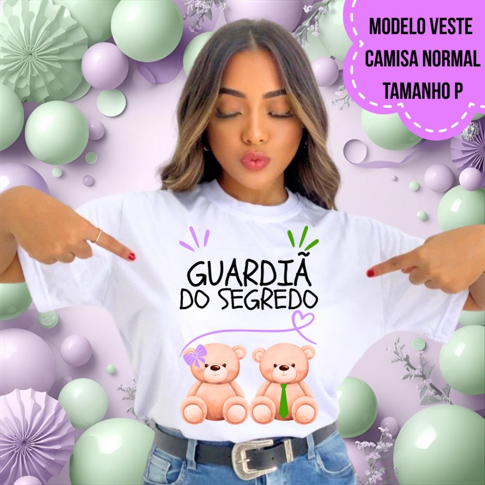 Camiseta Guardiã Do Segredo Ursinha Lacinho Lilás E Ursinho Gra