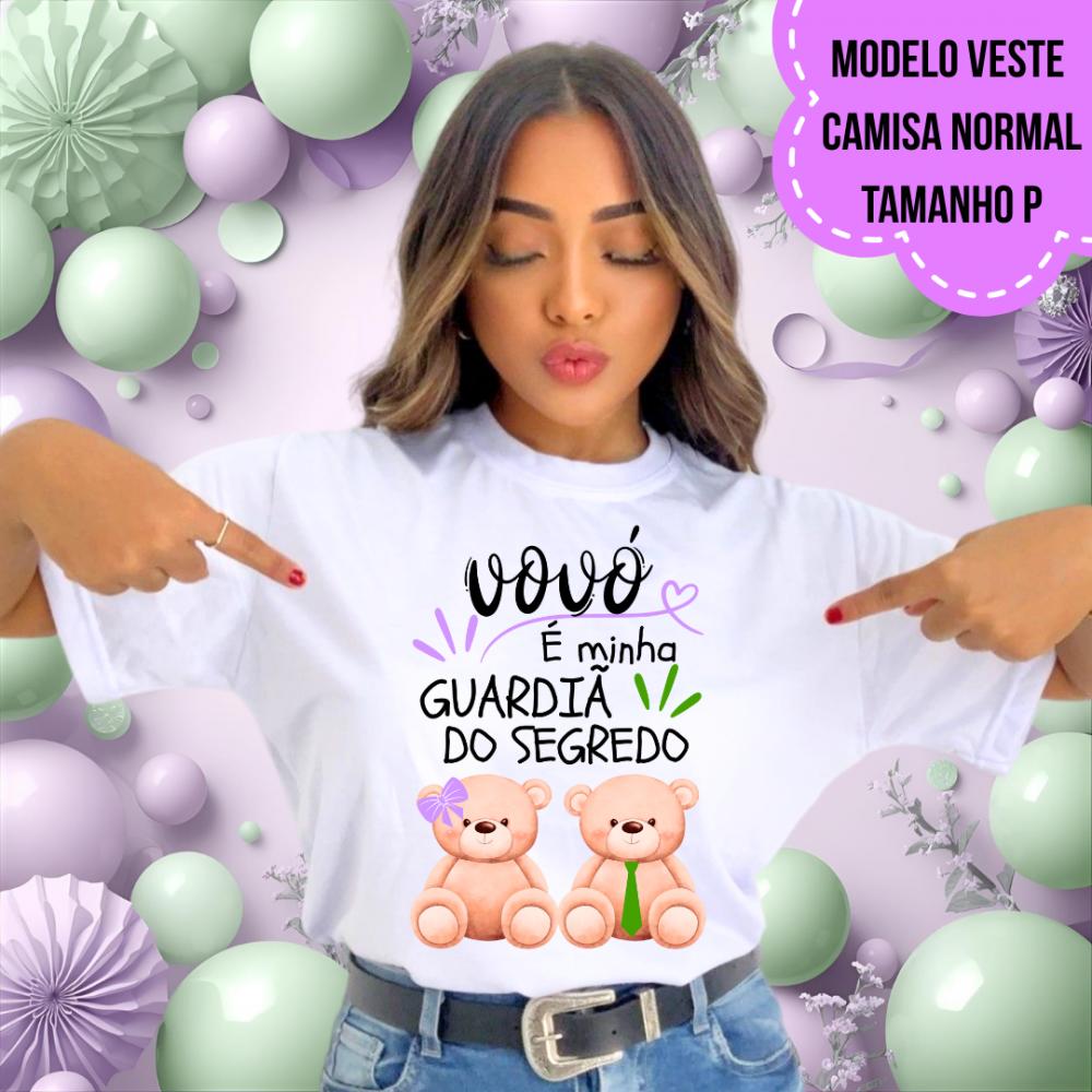 Camiseta Vovó Guardiã Do Segredo Ursinha Lacinho Lilás E Ursin