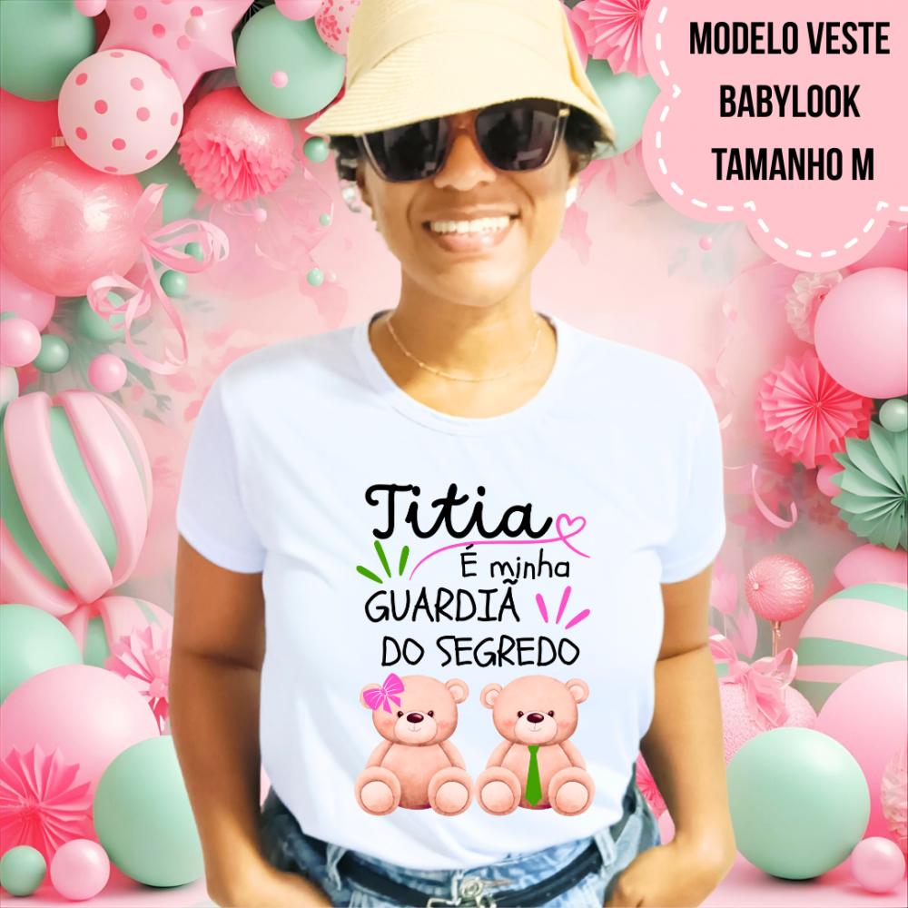Camiseta Titia Guardiã Do Segredo Ursinha Lacinho Rosa E Ursinho