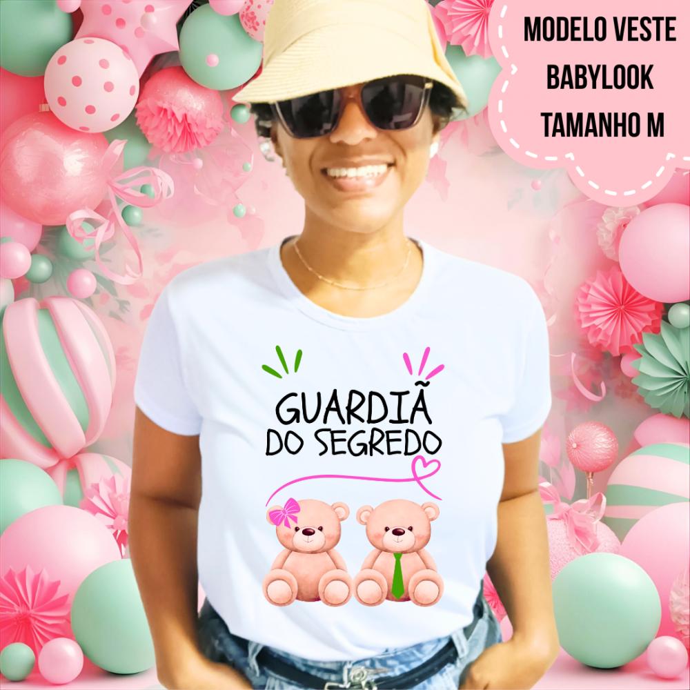 Camiseta Guardiã Do Segredo Ursinha Lacinho Rosa E Ursinho Grava