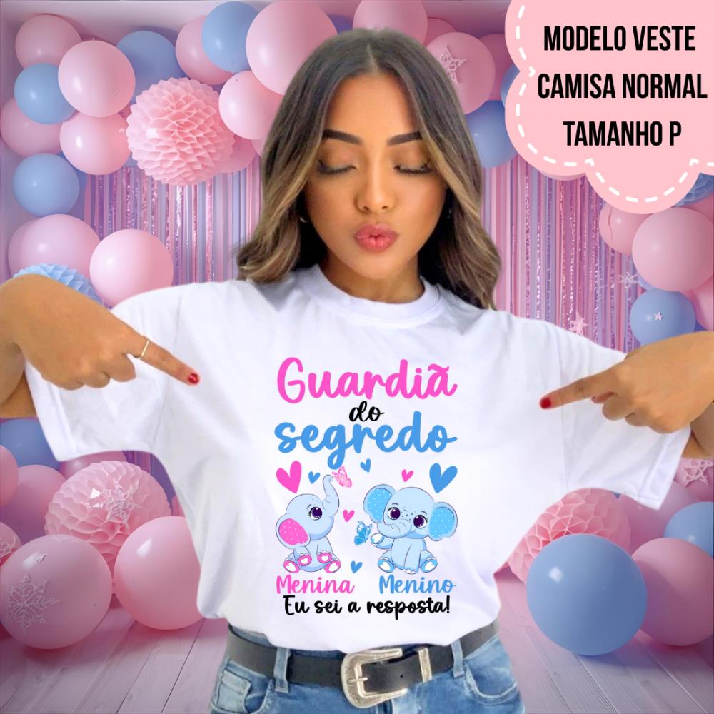 Camiseta Guardiã Do Segredo Elefantinhos Rosa E Azul