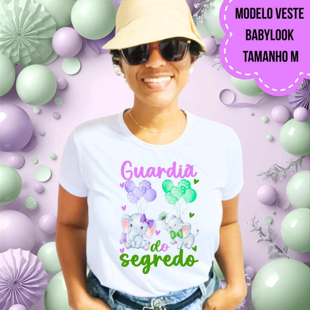 Camiseta Guardiã Do Segredo Elefantinhos Lilás E Verde