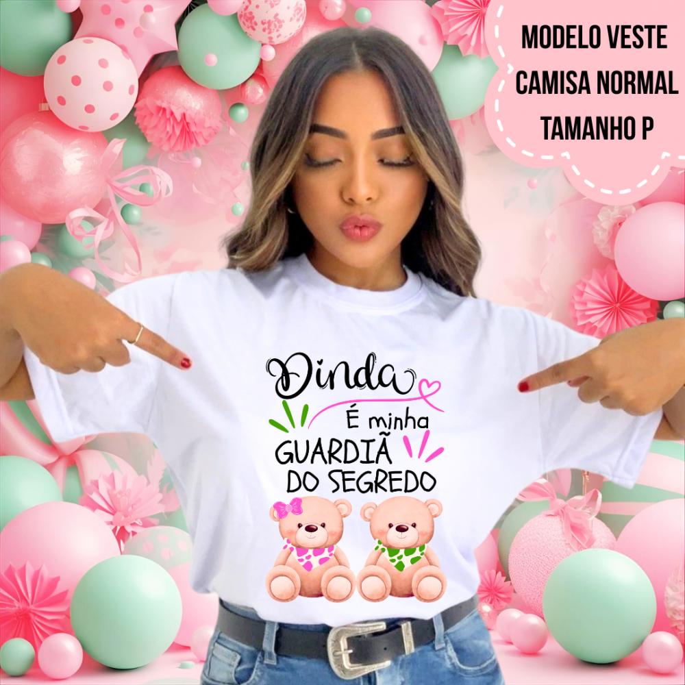 Camiseta Dinda Guardiã Do Segredo Ursinhos Babador Rosa E Verde
