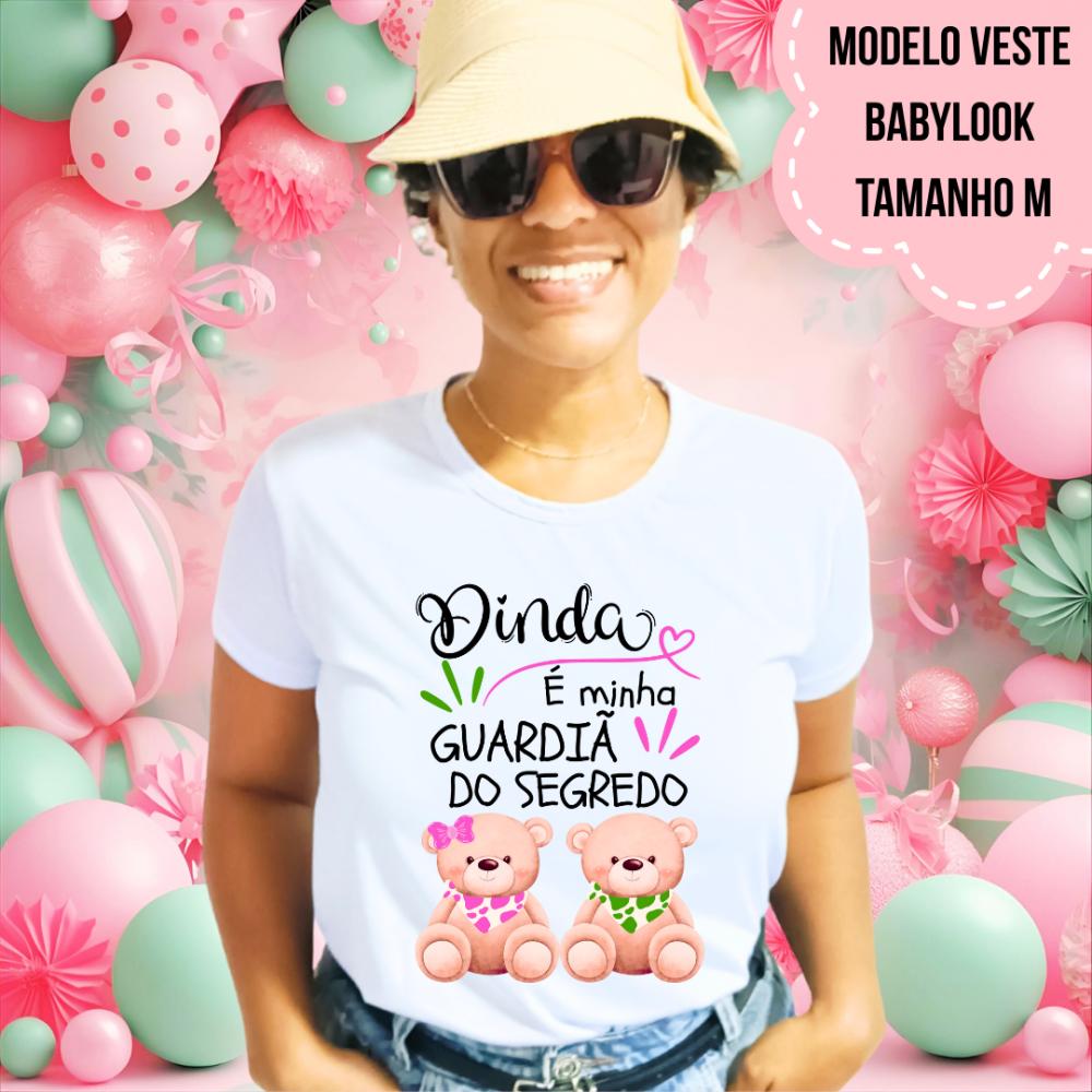 Camiseta Dinda Guardiã Do Segredo Ursinhos Babador Rosa E Verde